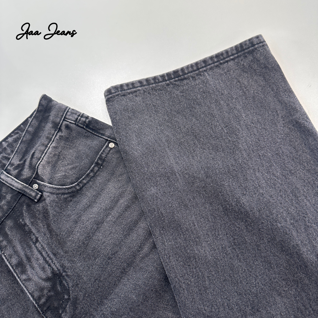 Quần jeans nữ màu xám ống suông lưng thấp Aaa Jeans