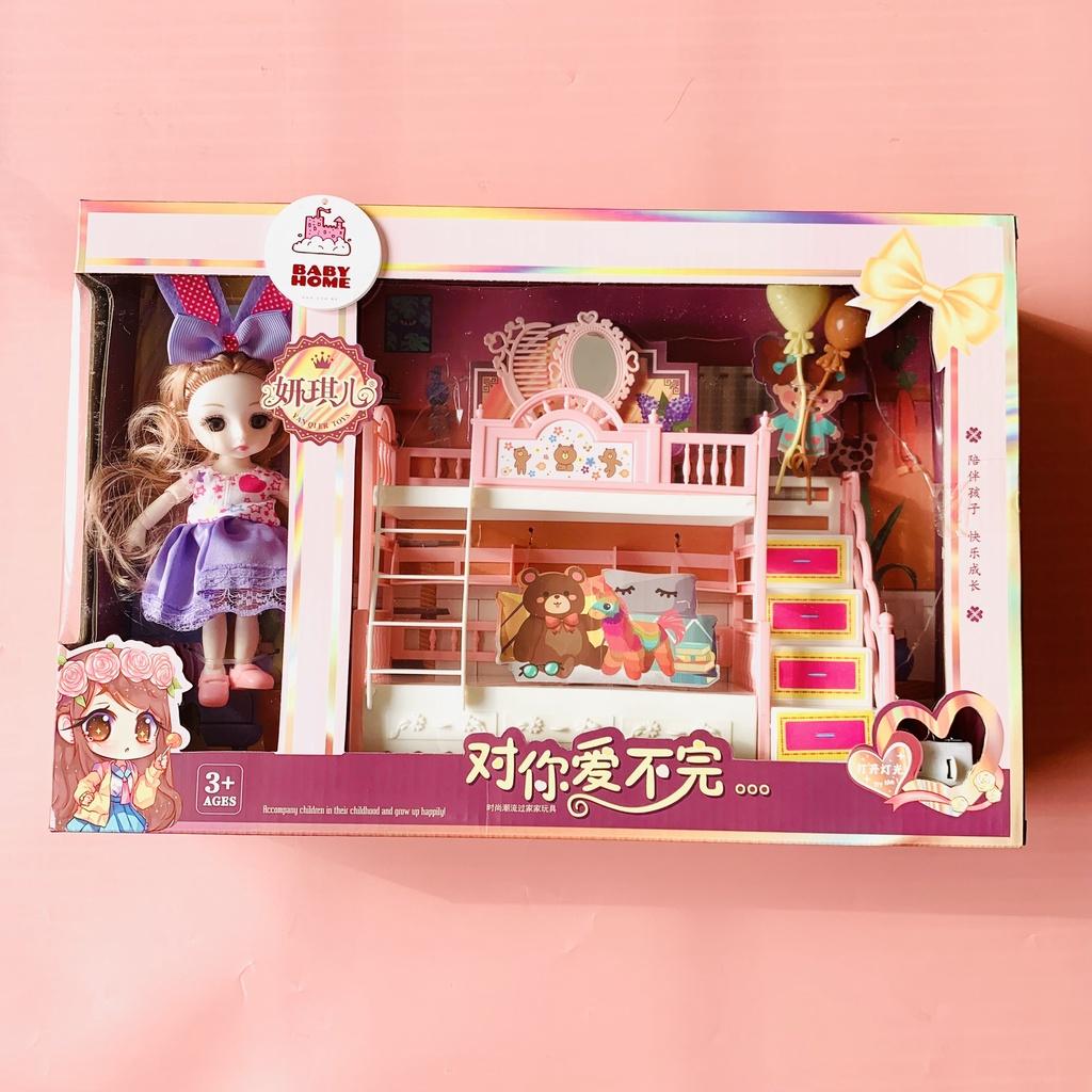 Đồ chơi Ngôi nhà Búp bê Barbie 15cm đóng hộp quà tặng cho bé gái kèm đèn nhấp nháy