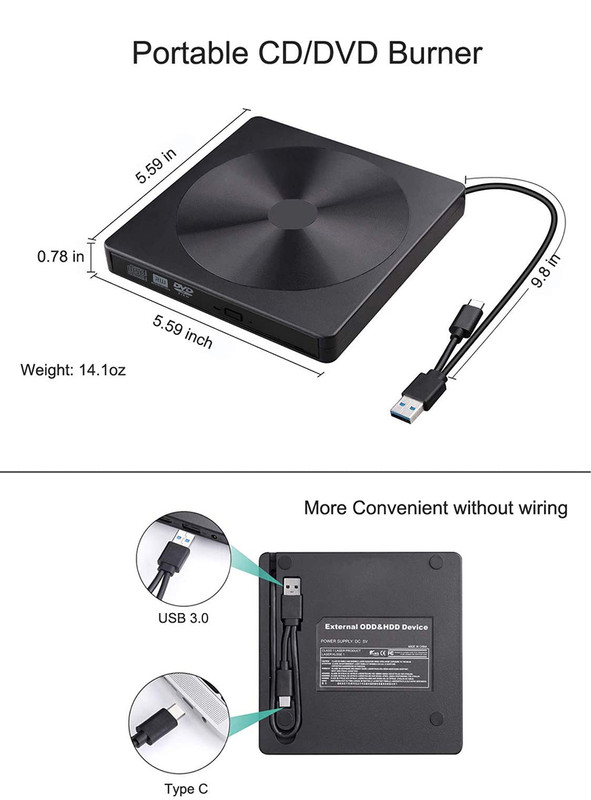 External DVD Drive USB 3.0 Portable CD/DVD+/-RW Drive/DVD Player For Laptop CD ROM Burner Compatible USB CD Drive Home Audio