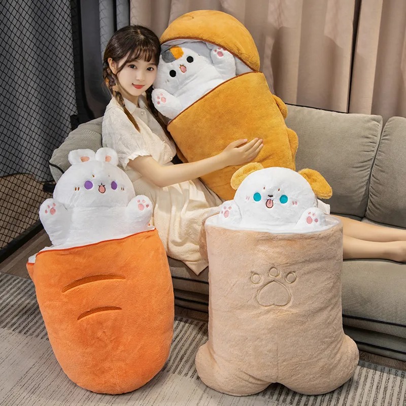 Thú nhồi bông mèo cá nướng, thỏ cà rốt đáng yêu - Size 60cm - Quà tặng gấu bông chó trong khúc xương êm mịn