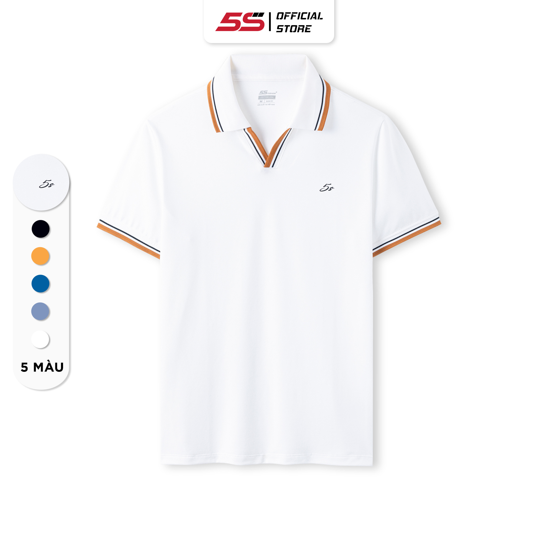 Áo Polo Nam 5S CỔ CHỮ V, Chất Cotton Siêu Mát, Thấm Hút Tốt, Thiết Kế Trẻ Trung, Lịch Lãm