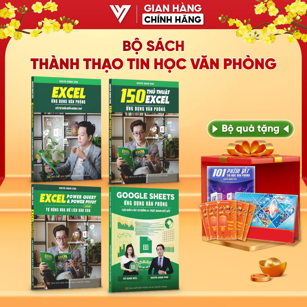Combo 4 Sách Excel - Google Sheet - 150 Tt - Power Query Đào Tạo Tin Học Ứng Dụng Văn Phòng Kèm Video Khóa Học
