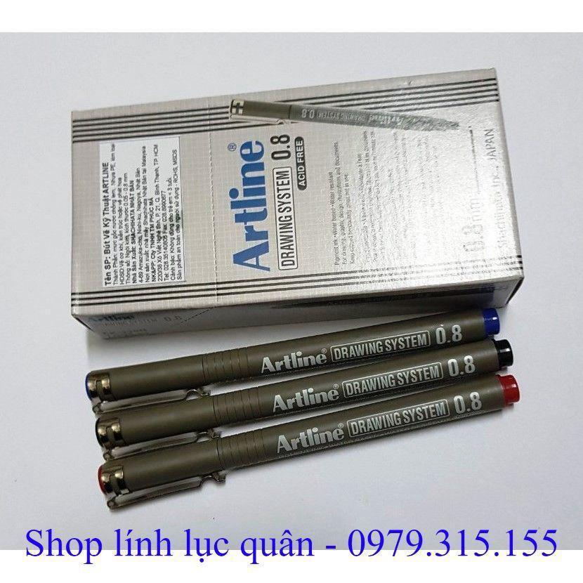 Bút tham mưu đệm màu vẽ kí hiệu tham mưu - Artline 0.8mm xanh - đỏ - đen