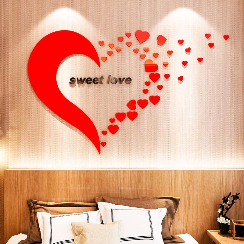 Tranh dán tường mica 3d decor khổ lớn trái tim sweet love lãng mạng trang trí phòng khách, phòng ngủ, phòng cưới