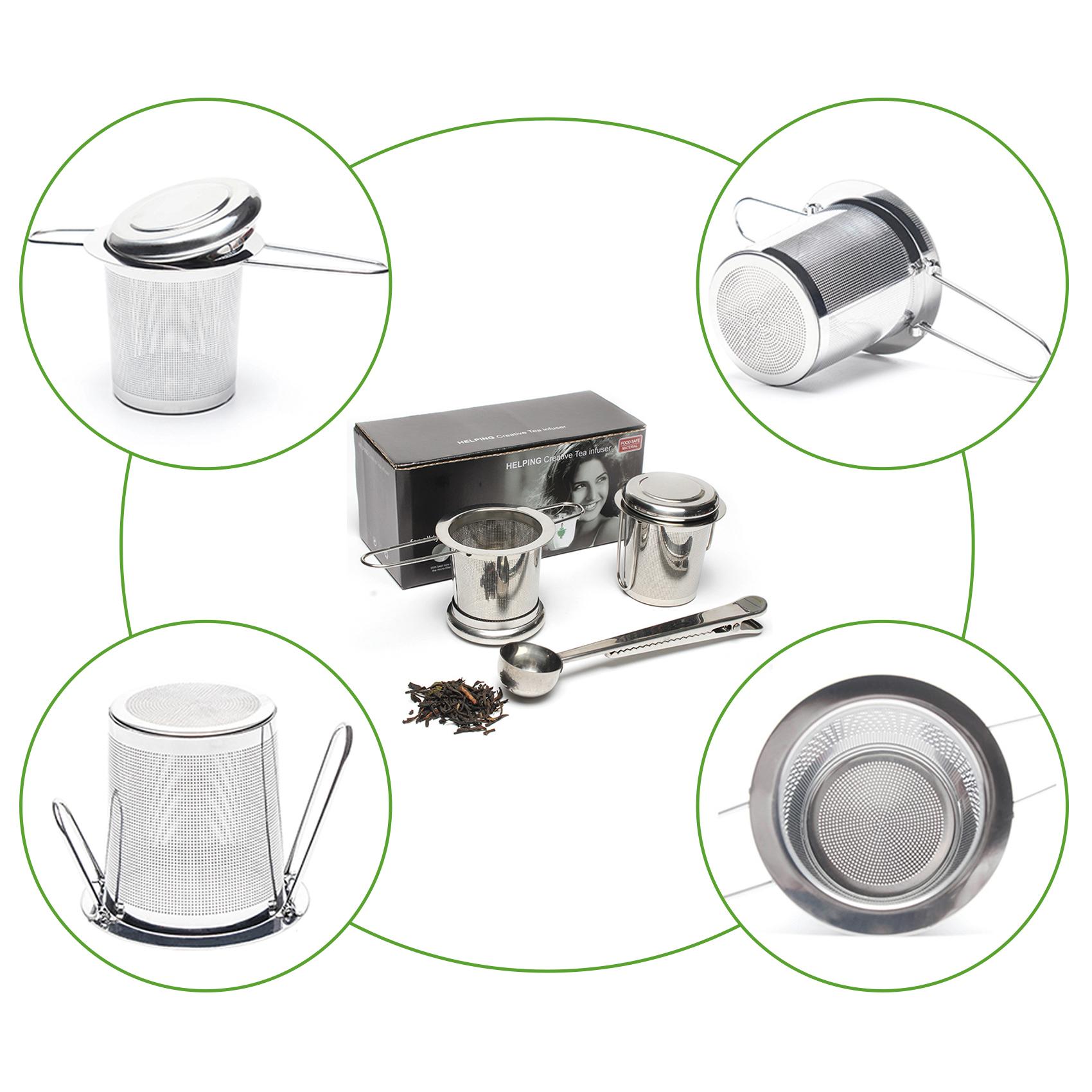 3PCs Tea Infuser Tea Scoop Clip Kit with Tea Lid Food-grade Thickened Stainless Steel Strainer for Loose Tea Fine Mesh