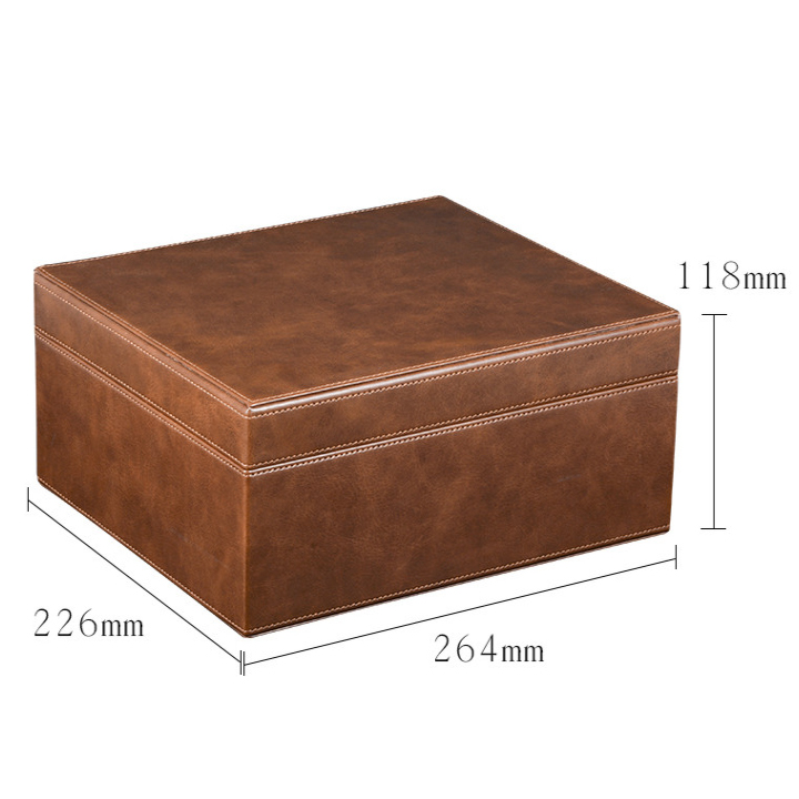 Tủ Cigar Bọc Da Có Đồng Hồ Đo Độ Ẩm Cao Cấp 26cm x 22cm - Hộp Đựng Xì Gà Mini Bảo Quản Giữ Ẩm Xì Gà Làm Quà Biếu Tặng