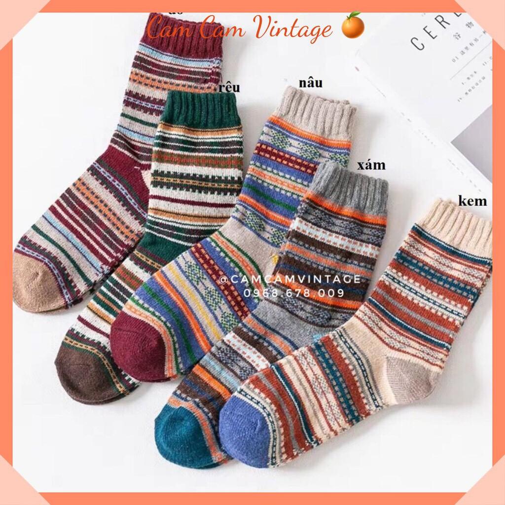 TẤT CAO CỔ NAM VỚ CAO CỔ NỮ TẤT VỚ VINTAGE UNISEX QUẢ TRÁM THỔ CẨM TONE CAM