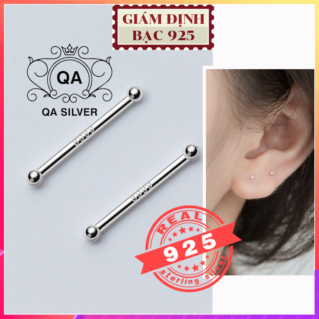 Bông tai bạc 925 giữ lỗ nam nữ hai đầu bi khuyên tròn S925 BASIC Silver Earrings QA SILVER EA190702