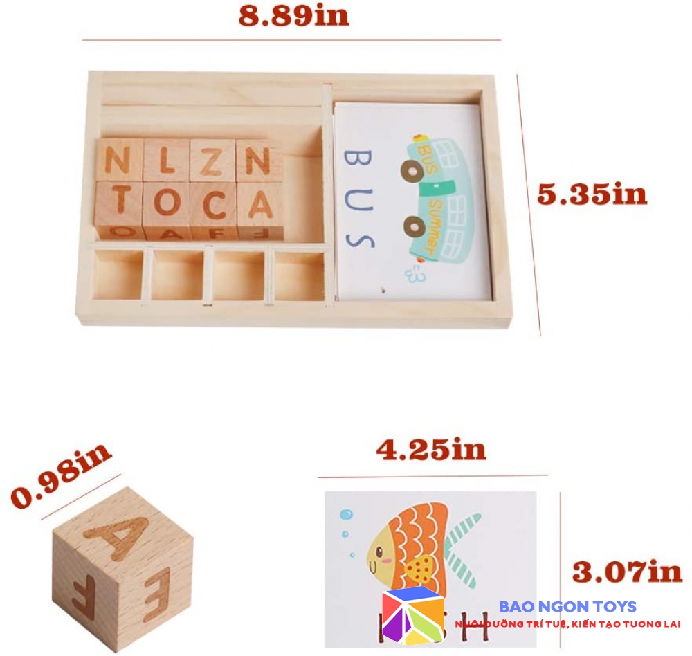 ĐỖ CHƠI GỖ GHÉP CHỮ GIÚP BÉ HỌC ĐÁNH VẦN TIẾNG ANH, ĐỒ CHƠI MONTESSORI CHO BÉ HỌC CHỮ CÁI