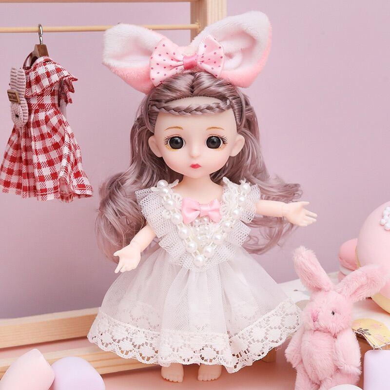 Bộ Đồ Chơi Búp Bê Barbie 3D 17cm 6 Điểm  Có Thể Thay Đổi Mắt Siêu Dễ Thương Quà sinh nhật cho trẻ em