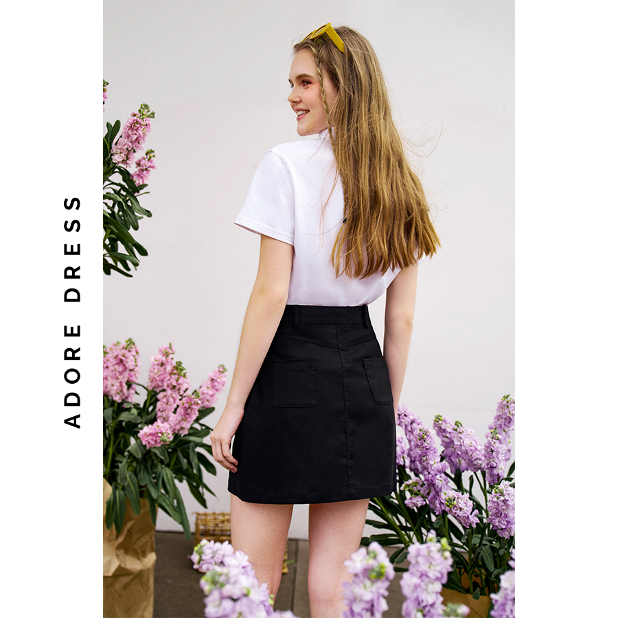 Chân váy mini skirts kaki đen thêu gấu 313SK1032  ADORE DRESS