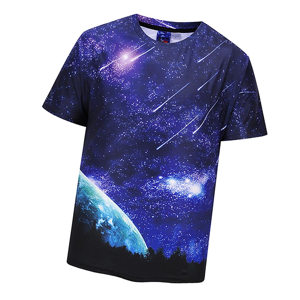 Men's Fashion Style Print Shirts Tops Tee Short Sleeve Casual Tee Shirt Starry Purple