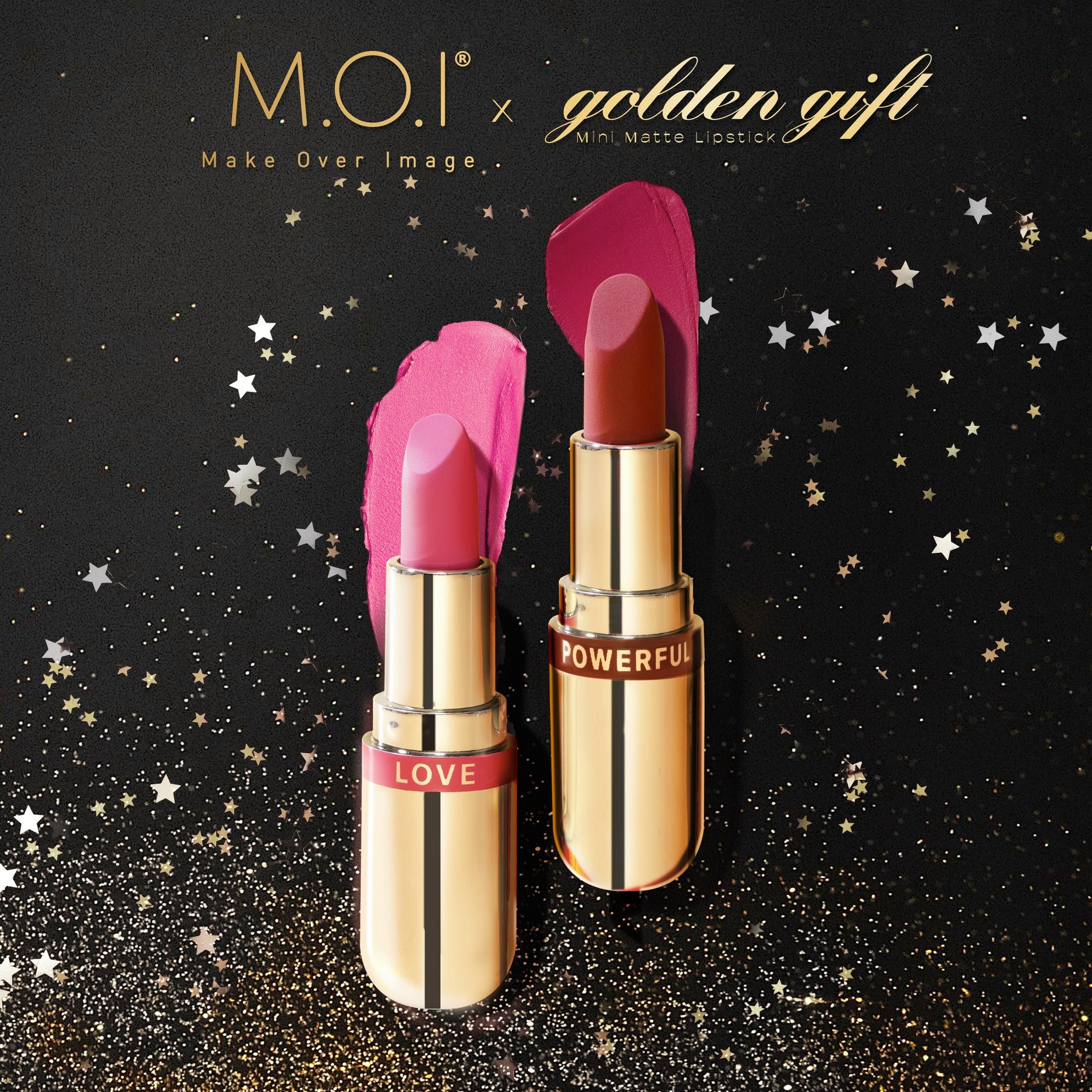 Set son thỏi mini MOI Golden Gift Lâu trôi, Dưỡng ẩm, Lì ( 2 thỏi x 4g)