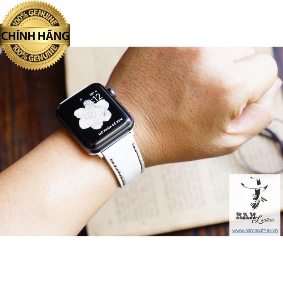 DÂY ĐỒNG HỒ APPLE WATCH DA DÊ TRẮNG - DA DÊ THẬT - RAM CLASSIC 1996 -ĐỦ SIZE DÀNH CHO APPLE WATCH .