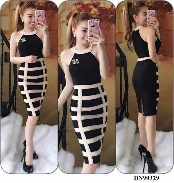 Đầm body phối sọc cá tính