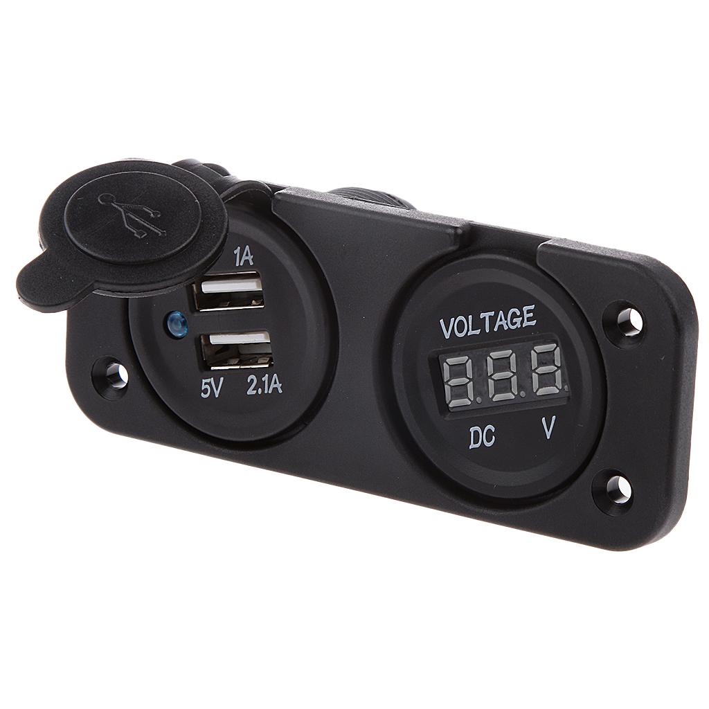 Marine Boat Car RV Voltmeter Dual USB Port 12V/24V Power Socket 2 Hole Panel