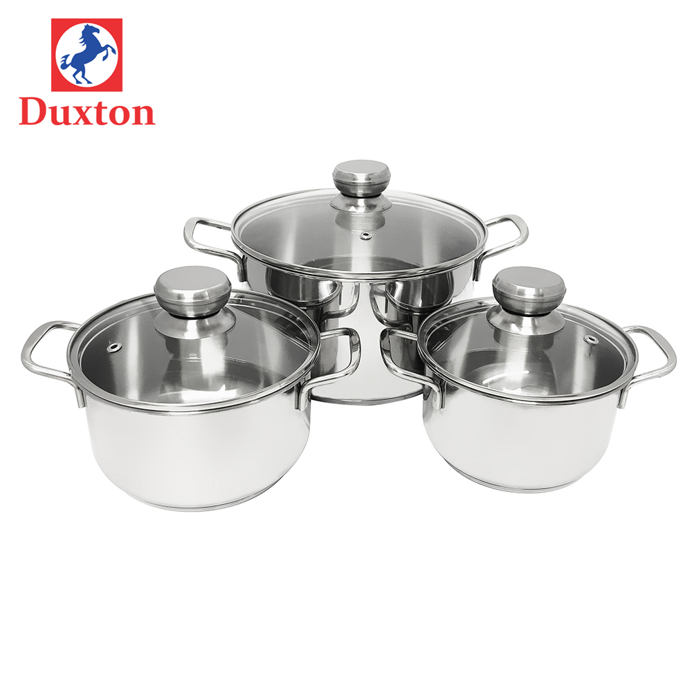 Bộ 3 nồi inox 3 đáy nắp kính Duxton DG06-3DK 16-20-24cm
