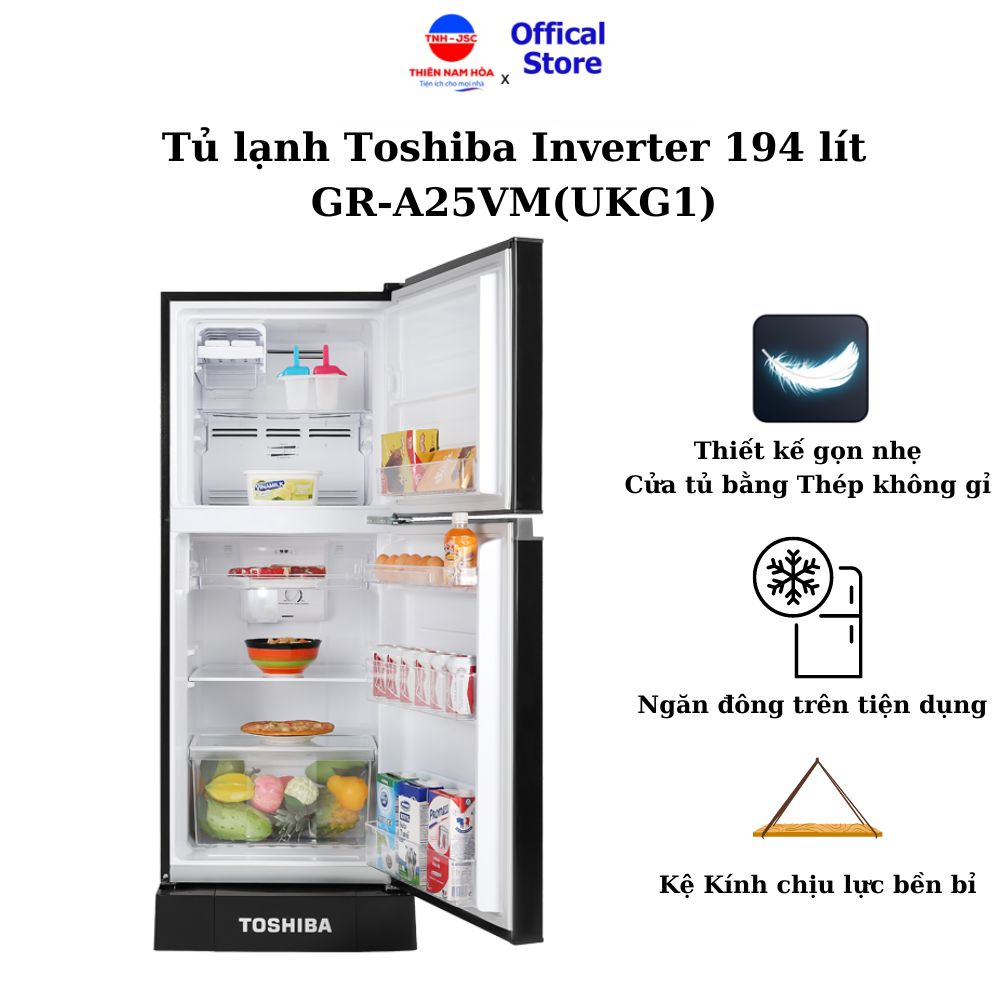 Tủ lạnh Toshiba Inverter 194 lít GR-A25VM (UKG1), Tủ 2 cánh tiết kiệm điện, có ngăn đông mềm, bảo hành 24 tháng - Hàng chính hãng