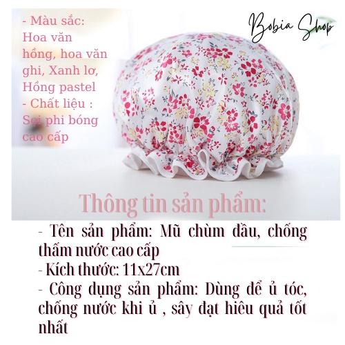 Mũ tắm, mũ ủ tóc lụa satin 2 lớp dày dặn chống thấm nước tốt