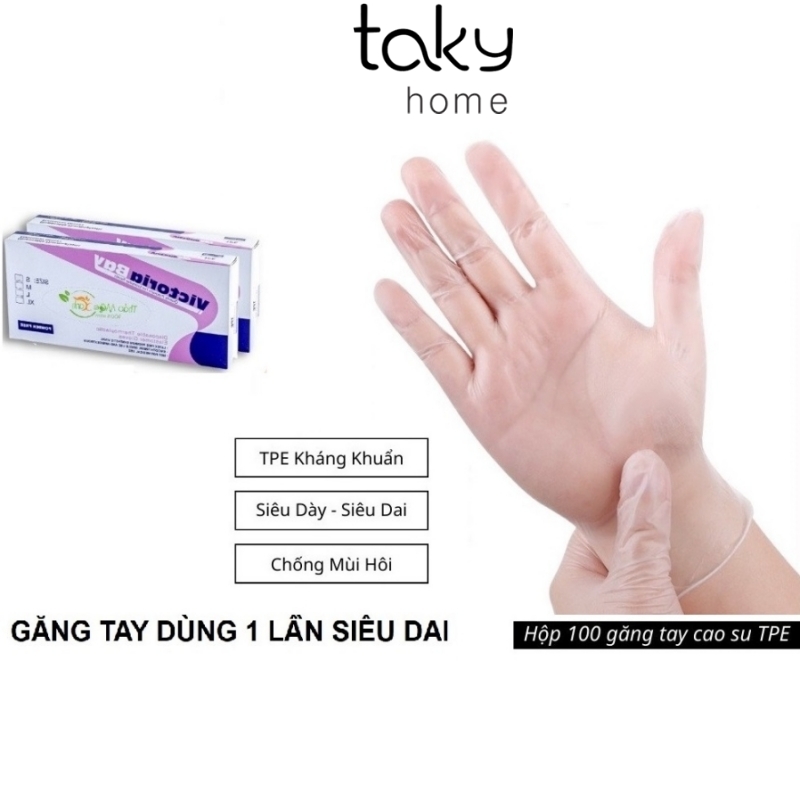 Hộp 100 Găng Tay Siêu Dai, Không Mùi, Dùng 1 Lần Tiện Dụng: Nấu Ăn - Làm Bếp - Vệ Sinh  - Đa Năng Tiện Dụng Trong Gia Đình. TakyHome 5858