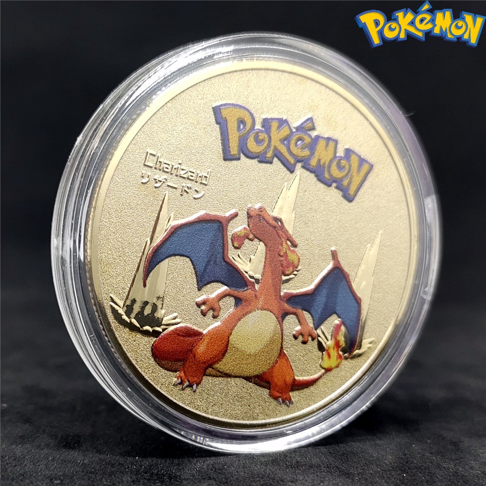 Đồng xu vàng Pokemon Charizard kỹ niệm nhật bản Khủng long lửa nặng tay tặng kèm hộp bảo vệ 2030 10