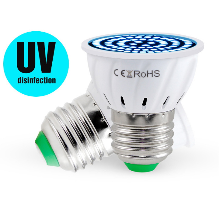 Đèn led UV khử trùng-diệt khuẩn đui xoáy E27, loại 60 LED hoặc 80 LED tùy chọn