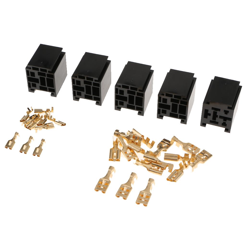 10Pcs 80A Relay Connector 5-Pin Mounting Socket + Terminals Base Holder SPST