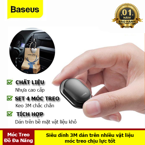 Set 4 Móc Treo Đồ Đa Năng Sử Dụng Trên Xe Hơi, Văn Phòng, Nhà Riêng Tiện Dụng (Sticker Paste Holder) - Hàng Chính Hãng Baseus