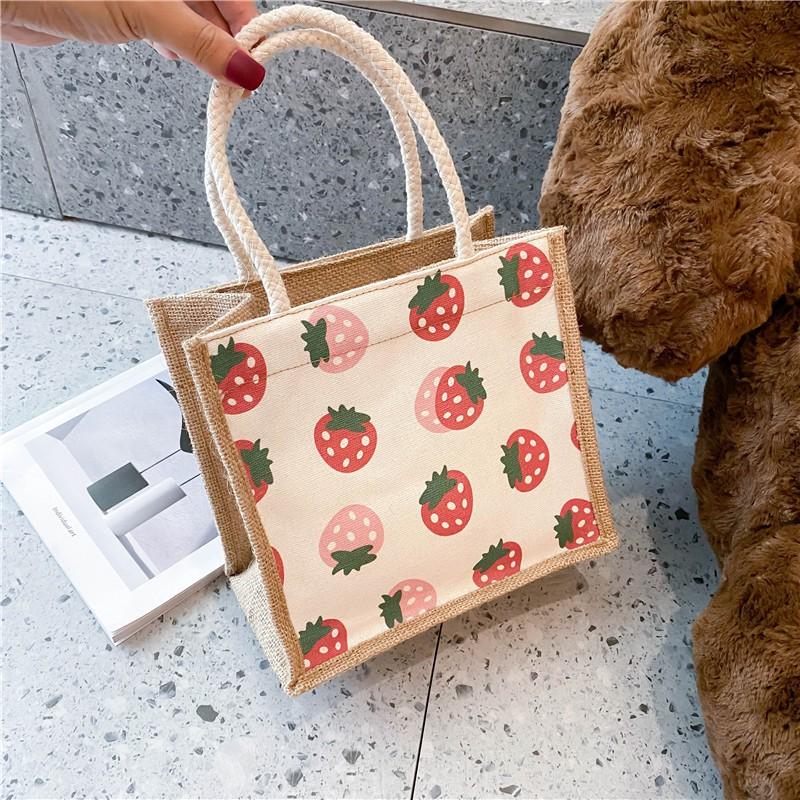 Fashion Personalized Patterns Canvas Bag Women's Bag Portable Lunch Bag Handbag Cute Hand Carrying Lunch Box Bag