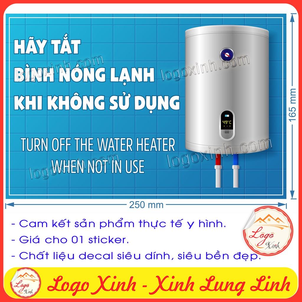 Logo Tem Sticker Nhắc Nhở Tắt Bình Nước Nóng- Bình Nóng Lạnh Sau Khi Sử Dụng, Đảm Bảo An Toàn, Turn Off The Water Heater