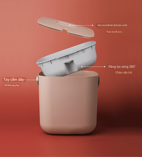 Thùng đựng Rác Quai Xách có ngăn lọc xác trà FILTER TRASH BUCKET