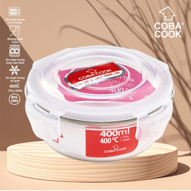 Hộp Thủy Tinh Đựng Thực Phẩm Chịu Nhiệt COBA'COOK Hình Tròn Dung Tích 400ml- CBHR400