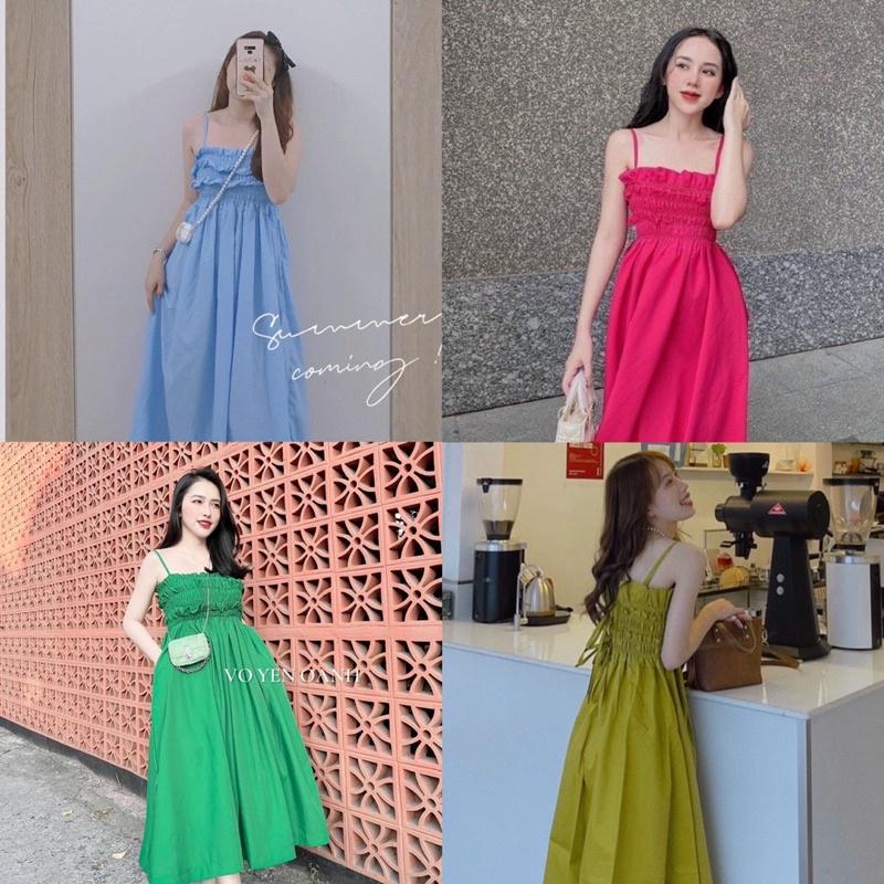 Váy Maxi 2 Dây Chun Ngực Bèo Nơ Sau Siêu Xinh Có Ảnh Thật bkfrreship