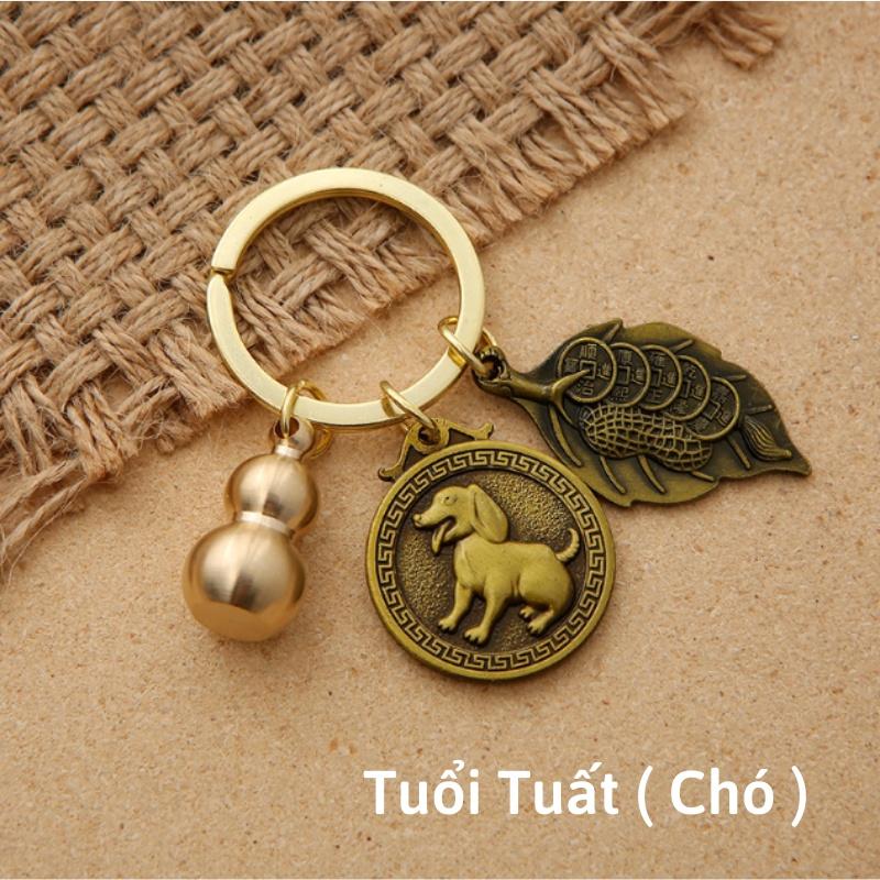 Móc Treo Chìa Khóa Phong Thủy 12 Con Giáp TUỔI TUẤT - CON CHÓ Bằng Đồng Thau - Ecoins