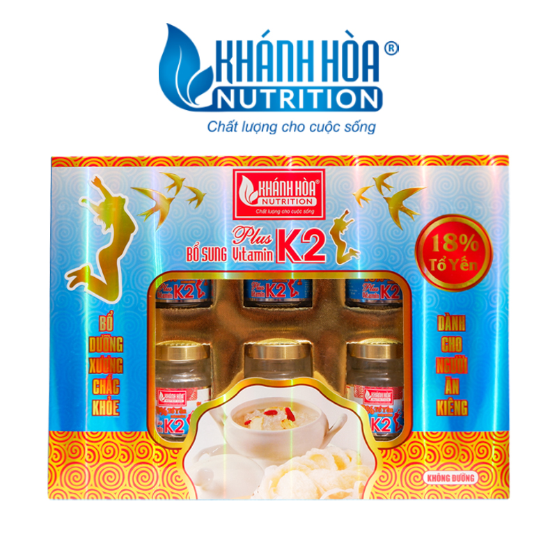 Hộp Quà Nước Yến Sào 18% Tổ Yến Bổ Sung Vitamin K2  Không Đường -  Khánh Hòa Nutrition - (Hộp 6 lọ x 70ml)