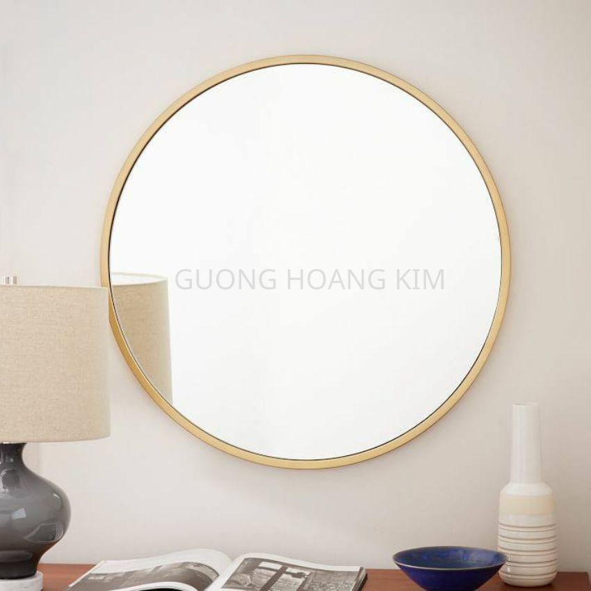 Gương tròn khung kim loại màu có đế để bàn, gương bàn trang điểm, gương nhà tắm decor kích thước D40cm D50cm D60cm