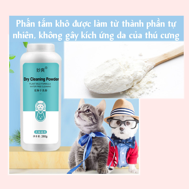 Phấn tắm khô dưỡng lông cho chó mèo (Dry cleaning powder) (Chai 260gr)