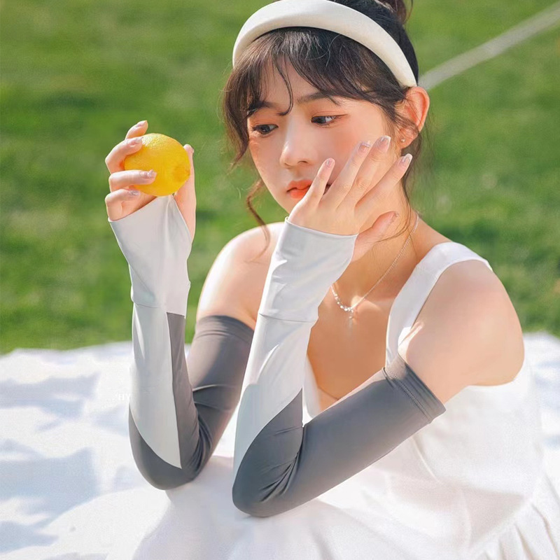 Găng tay xỏ ngón lụa băng Hatsu chống nắng và ngăn tia UV 100% - phối 2 màu thời trang - Dòng -5 độ cao cấp - Hàng chính hãng