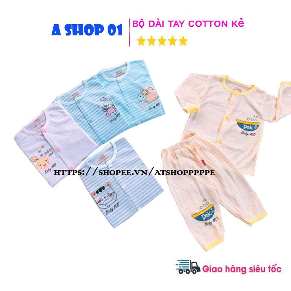 Bộ dài tay cotton kẻ cho bé Trai & Bé Gái Từ 3kg đến 16kg