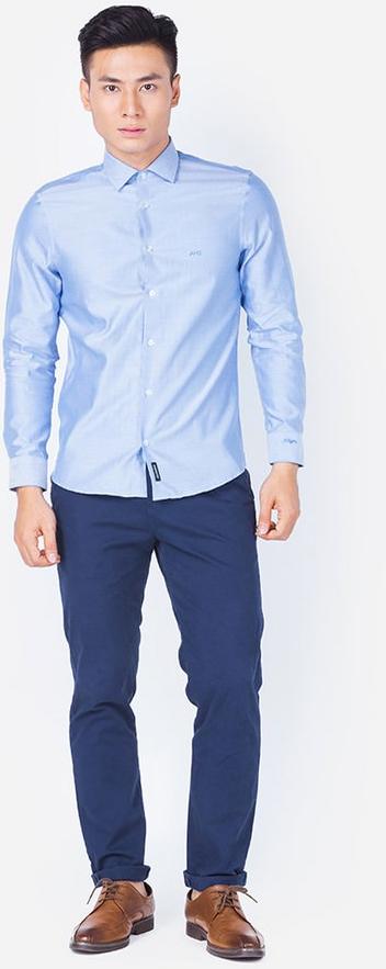 Áo sơ mi nam dài tay ALIGRO 100% chất cotton xanh nước biển, cổ bẻ dáng ôm body ALGS050