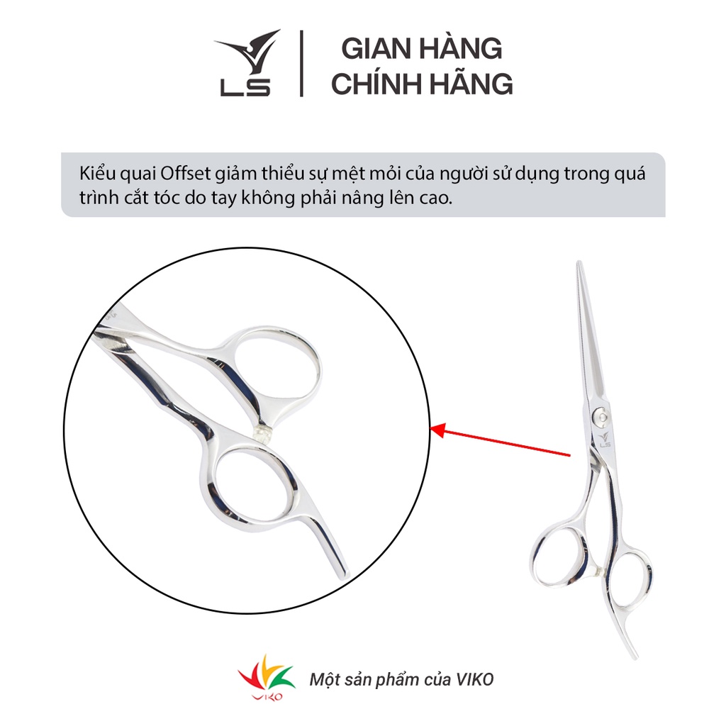 Kéo cắt tóc VLS lưỡi thẳng quai offset vênh đỡ ngón cố định CB23/5.5