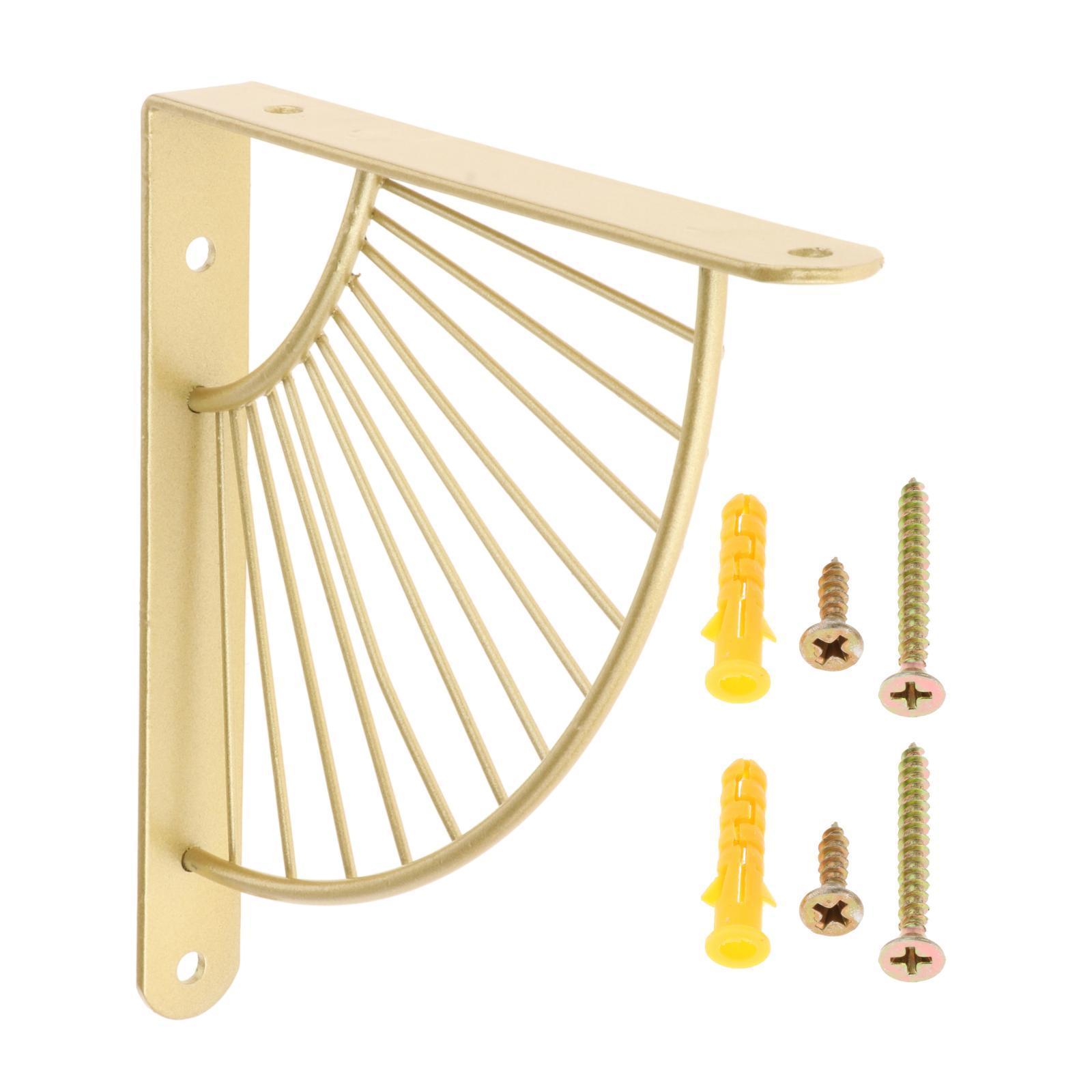 2X Shelf Bracket Decorative Fan-Shaped with Screws Home Bookshelf Golden 20cm