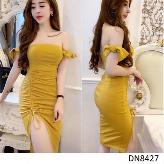 Đầm body bẹt vai rút nhúng sexy