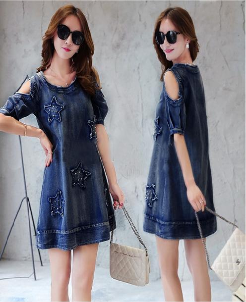 Đầm Jean Hình Ngôi Sao Đính Hạt Fashion D706