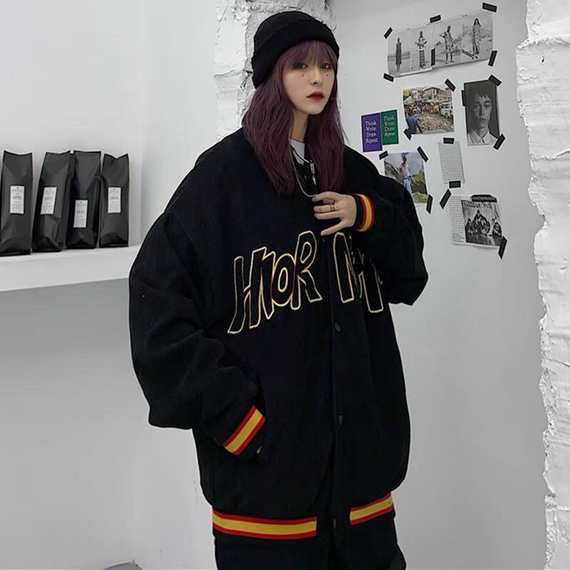Áo Khoác Nhung FASHION Nhung Gân Mềm Mịn Tay Phồng In Chữ Sắc Nét