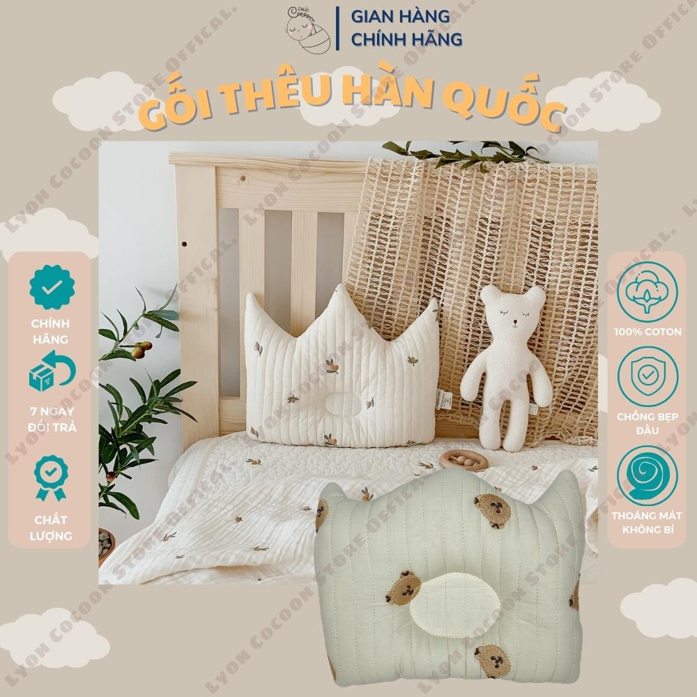 Gối Thêu Họa Tiết Hàn Quốc Chống Bẹp Đầu Cho Bé, Chất Liệu Cotton Hàn Thoáng Mát