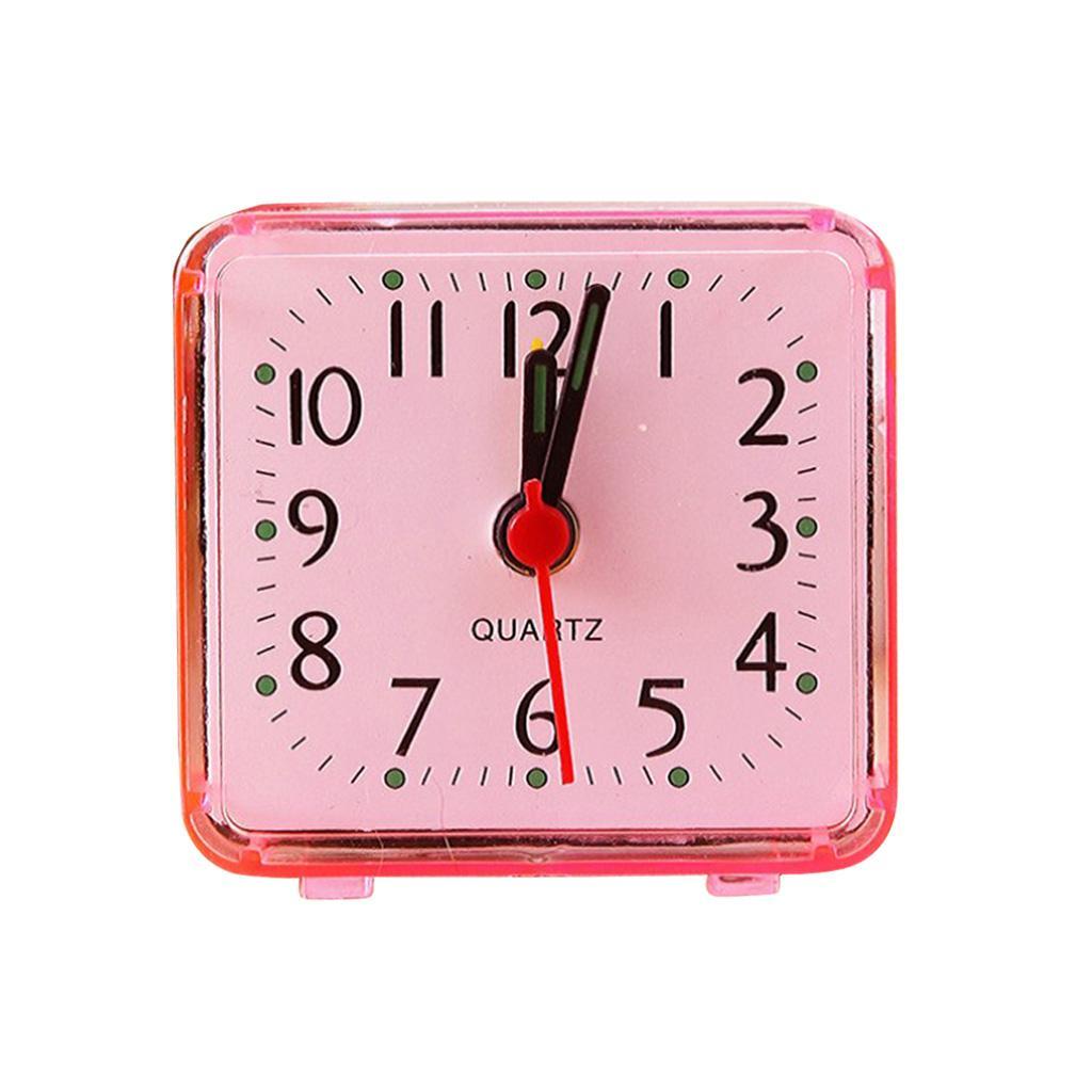 2X Mini Square Quartz Clock Travel Alarm Clock Bedroom Home Table Clock Pink