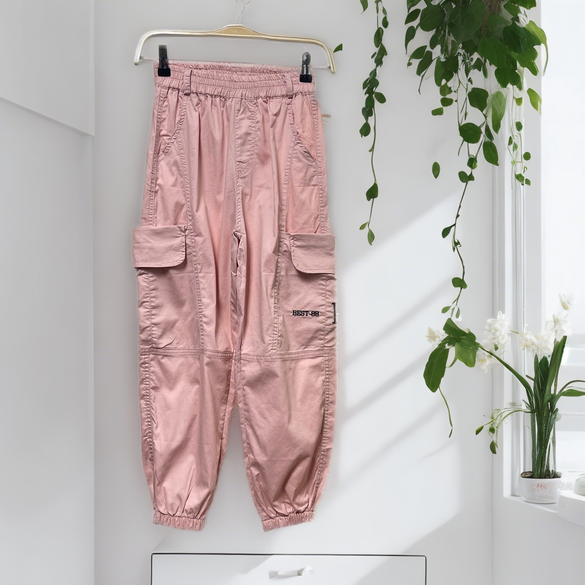 Quần kaki bé gái size đại bo gấu 9-18 tuổi thêu chữ BEST 88 dáng thể thao hàng Quản Châu cao cấp