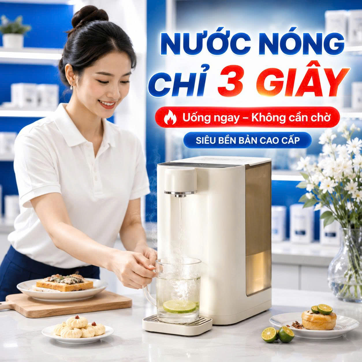 Máy Nước Nóng Để Bàn 3L Cao Cấp | Nước Nóng Chỉ 3 Giây | Điều Chỉnh Nhiều Mức Nhiệt Độ | Siêu Bền