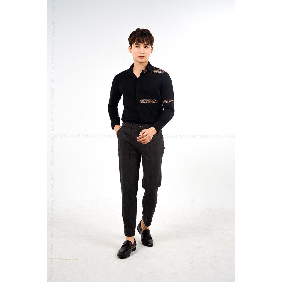 ÁO SƠ MI PHỐI LƯỚI ĐEN THƯƠNG HIỆU MRTWINS SMPL02